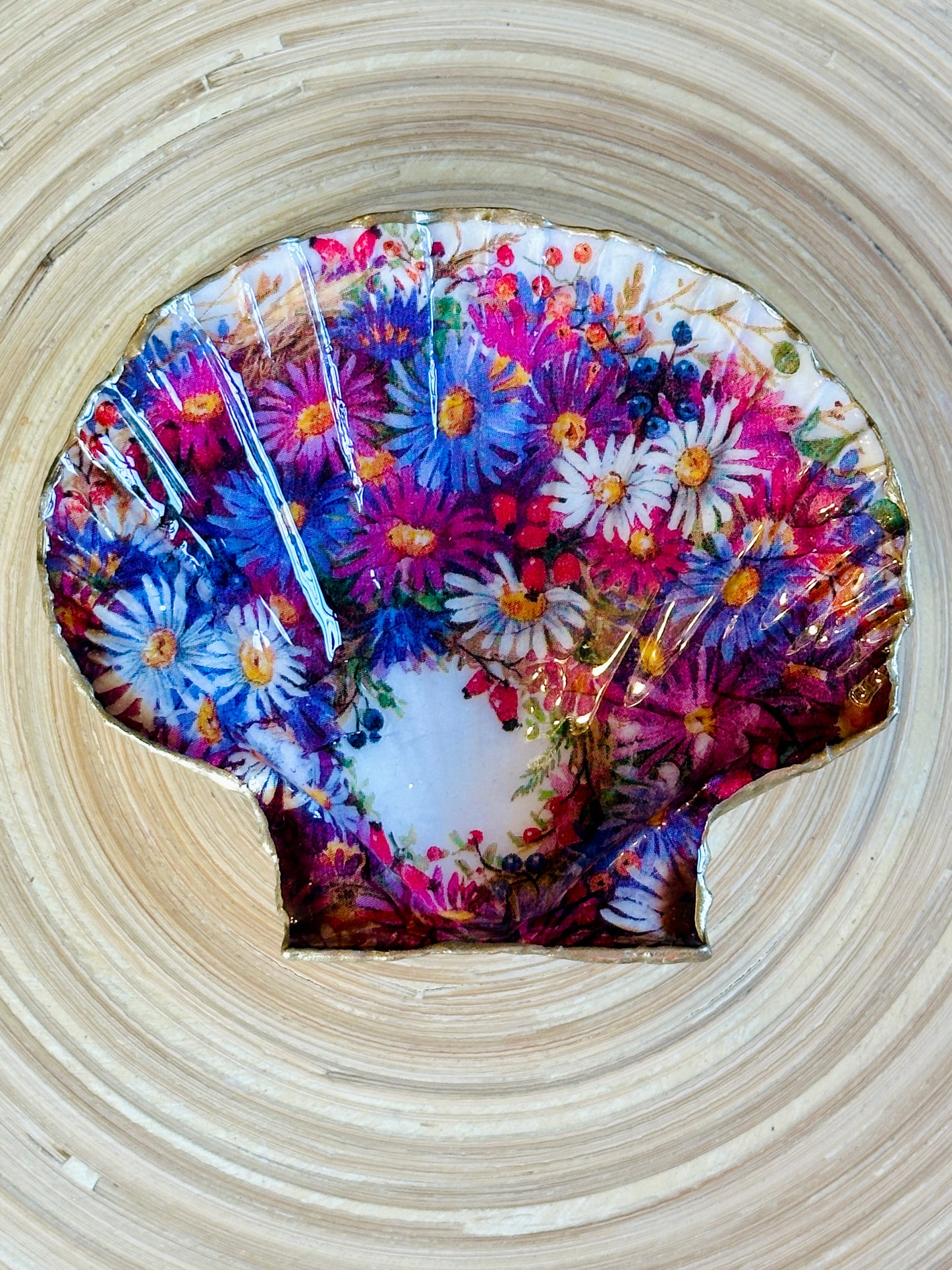 Michaelmas Daisies on Scallop Shell